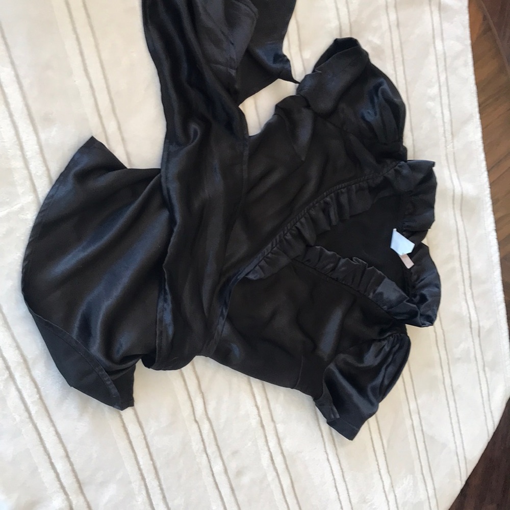 Black silk wrap top